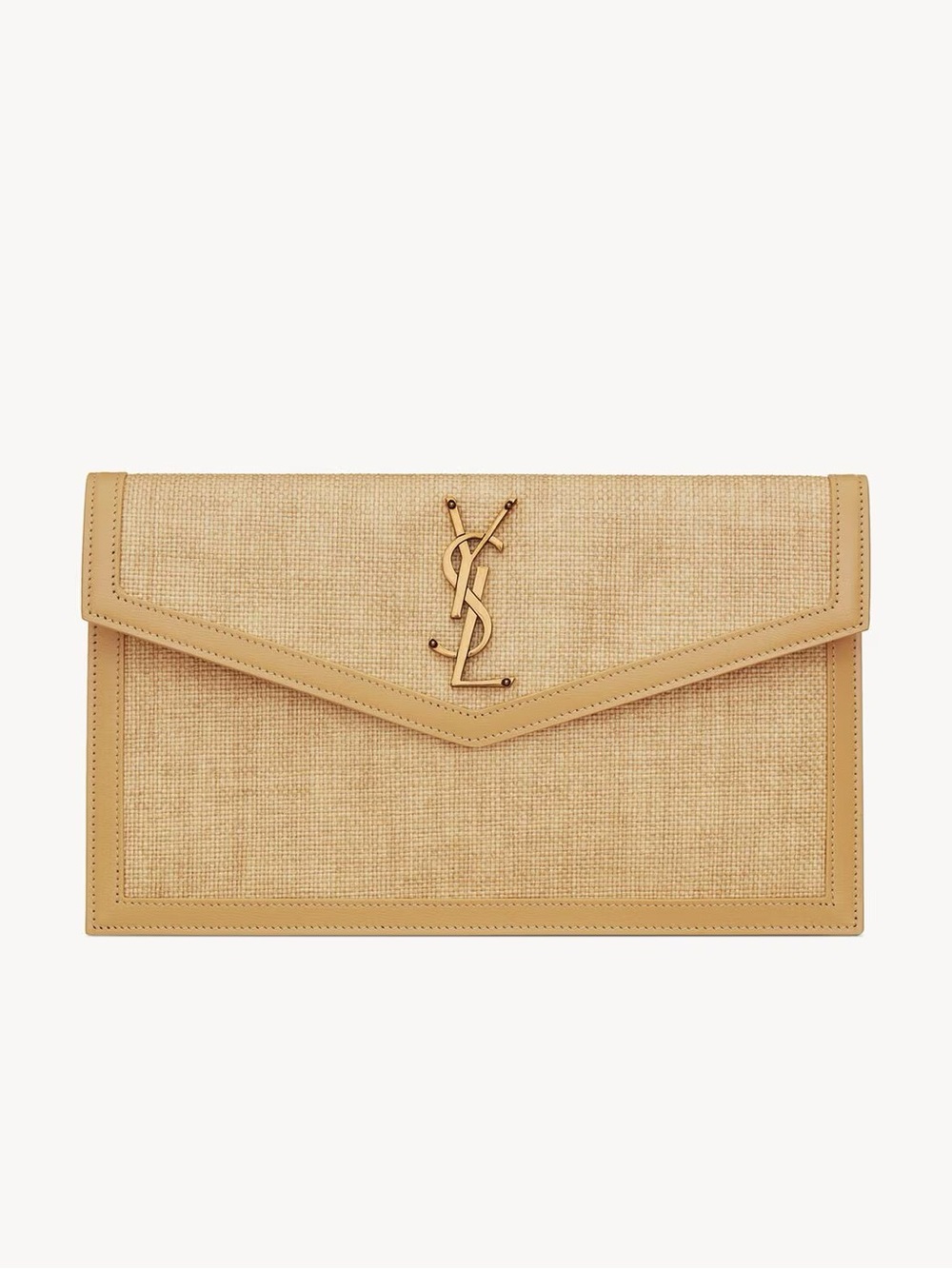 Like New Saint Laurent Uptown Pouch in Raffia (Natural Hay and Blush) YSL